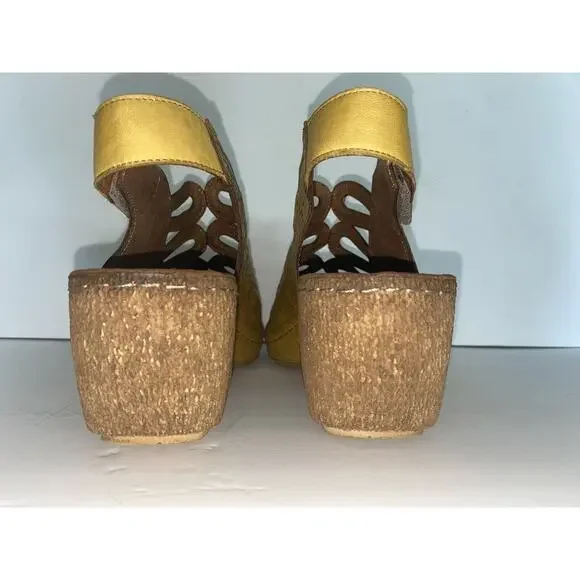 $120 SPRING STEP US Women’s Sz 9 / EU 40 Yellow Leather Inocencia Wedge Sandals - Picture 5 of 9